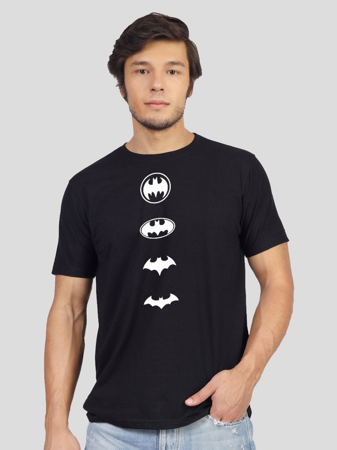 

Greylongg Men Graphic Printed Round Neck Cotton Batman T-shirt, Black