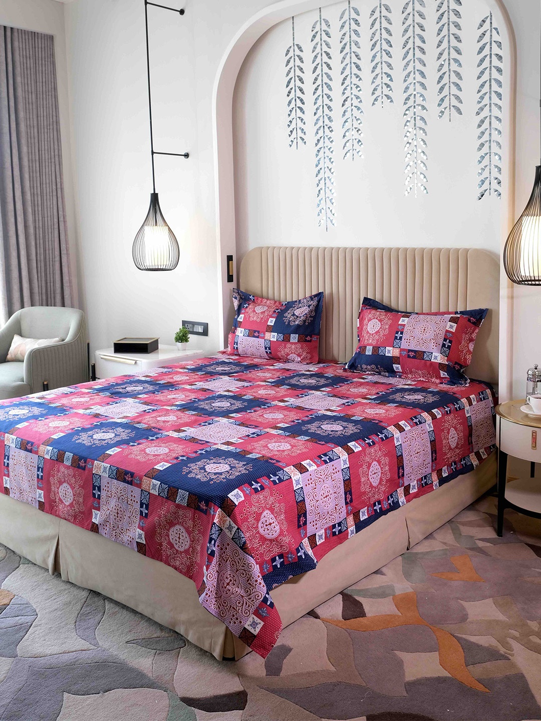 Pure Decor Queen Size Double Bedsheet With 2 Pillow Covers 2.28m X 2.54m, Blue