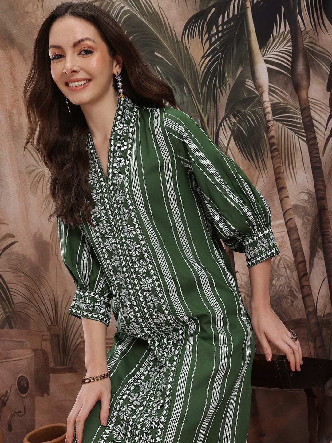 

Sangria Women Ethnic Motifs Printed Kurta, Green
