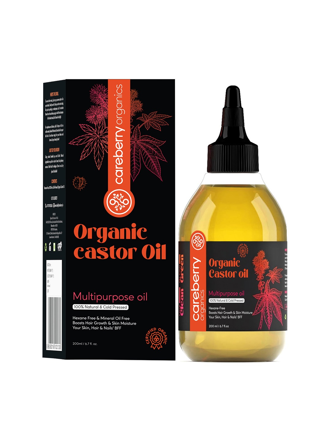 

careberry Hexane-Free Multipurpose Organic Castor Oil - 200 ml, Yellow