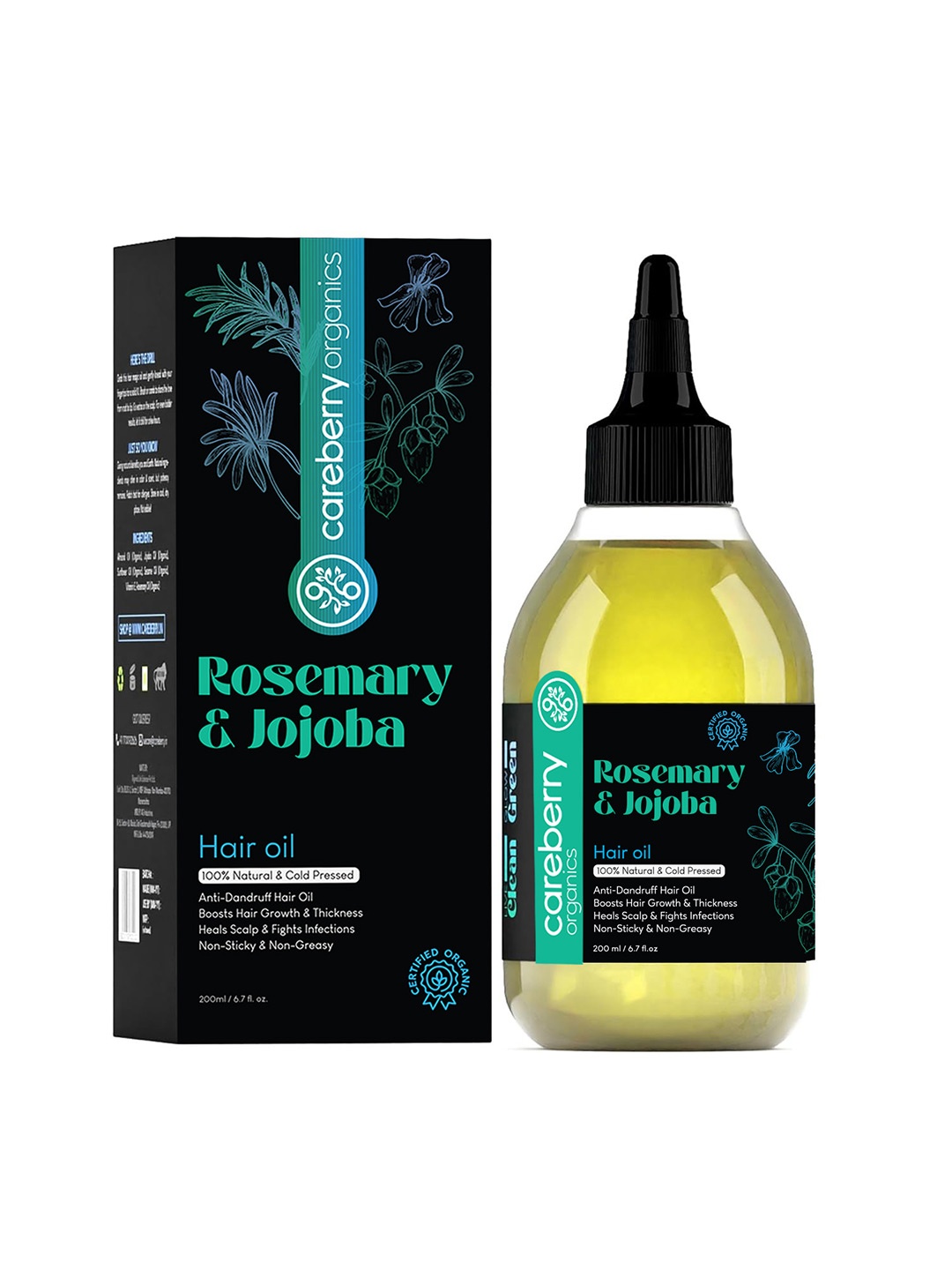 

careberry Organic Rosemary & Jojoba Anti Dandruff Hair Oil - 200 ml, Yellow