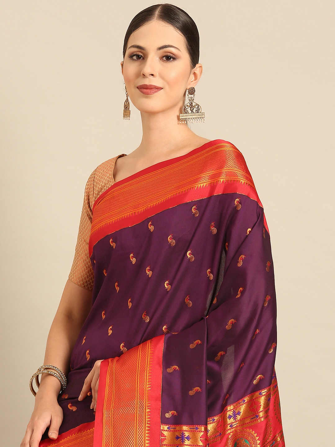 

Varkala Silk Sarees Ethnic Motifs Zari Paithani Saree, Burgundy