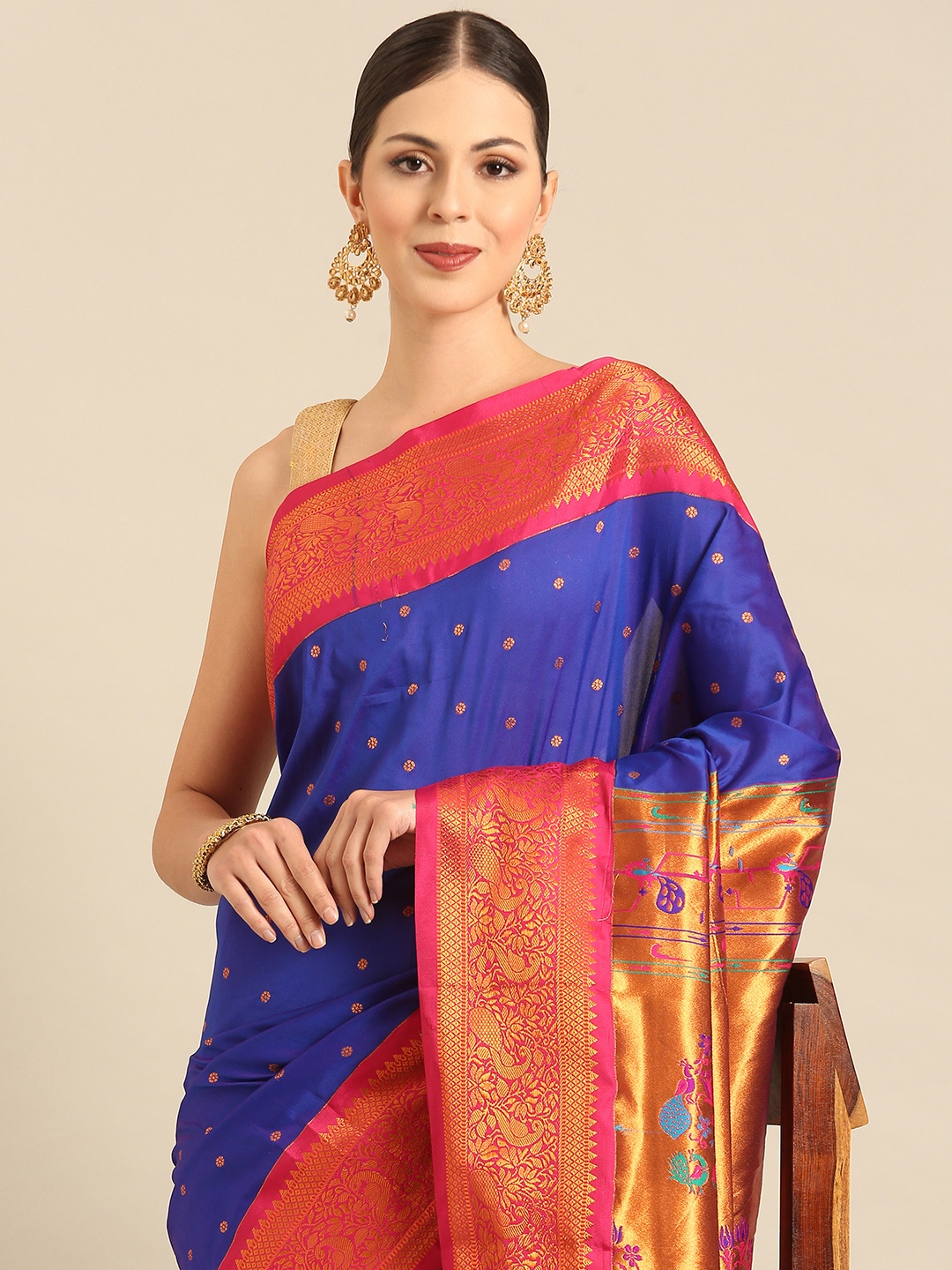 

Varkala Silk Sarees Ethnic Motifs Zari Paithani Saree, Blue