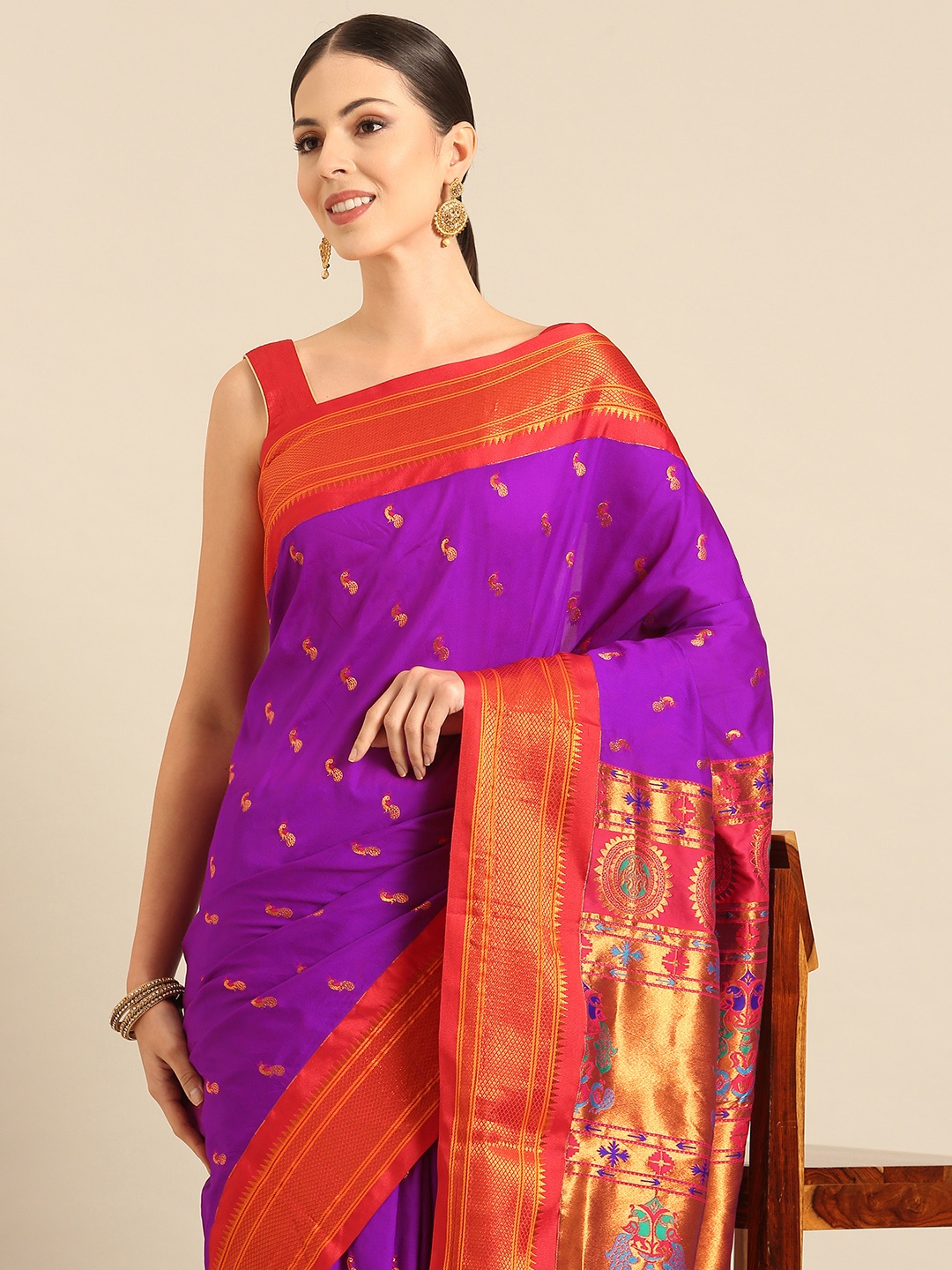 

Varkala Silk Sarees Ethnic Motifs Zari Paithani Saree, Purple