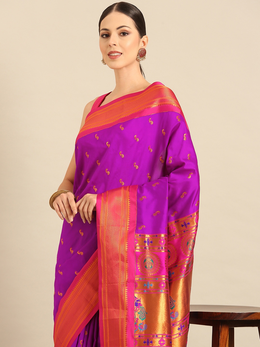 

Varkala Silk Sarees Ethnic Motifs Zari Paithani Saree, Purple