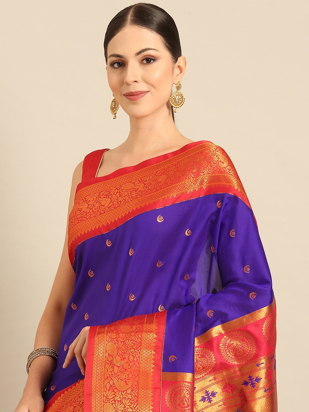 

Varkala Silk Sarees Ethnic Motifs Zari Paithani Saree, Violet