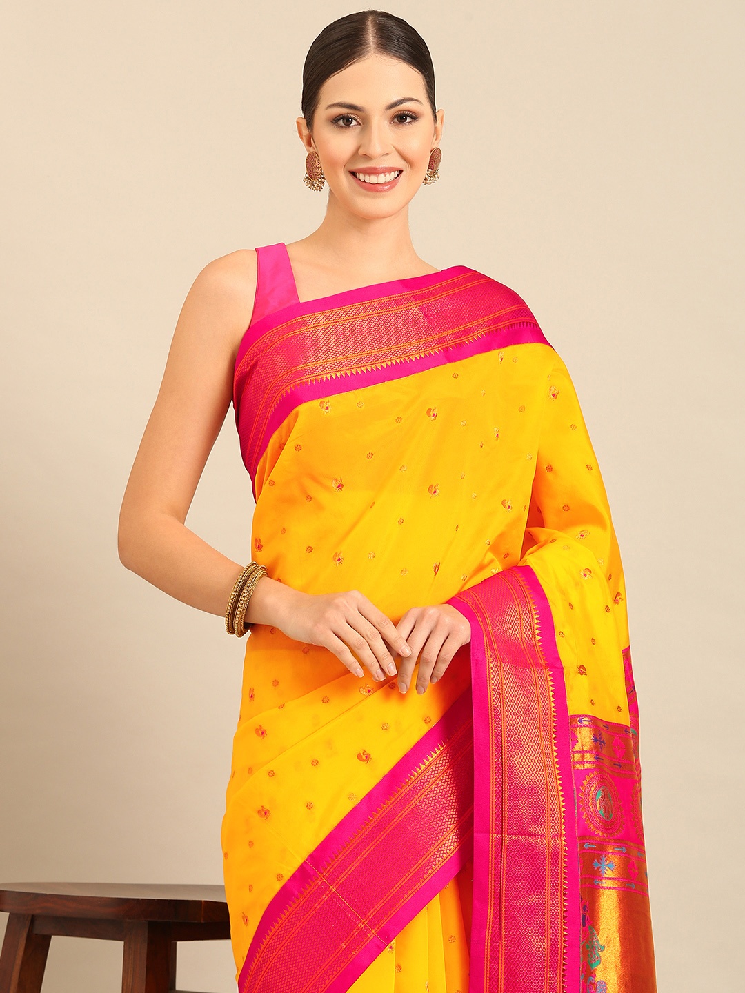 

Varkala Silk Sarees Ethnic Motifs Zari Paithani Saree, Gold