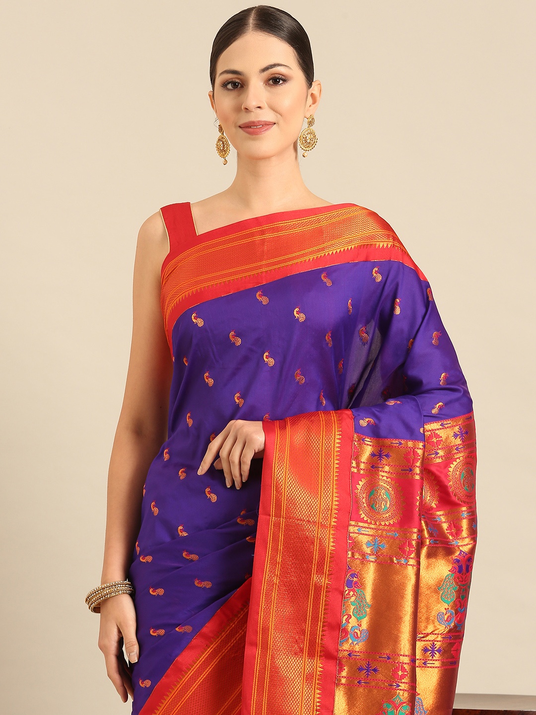 

Varkala Silk Sarees Ethnic Motifs Zari Paithani Saree, Violet