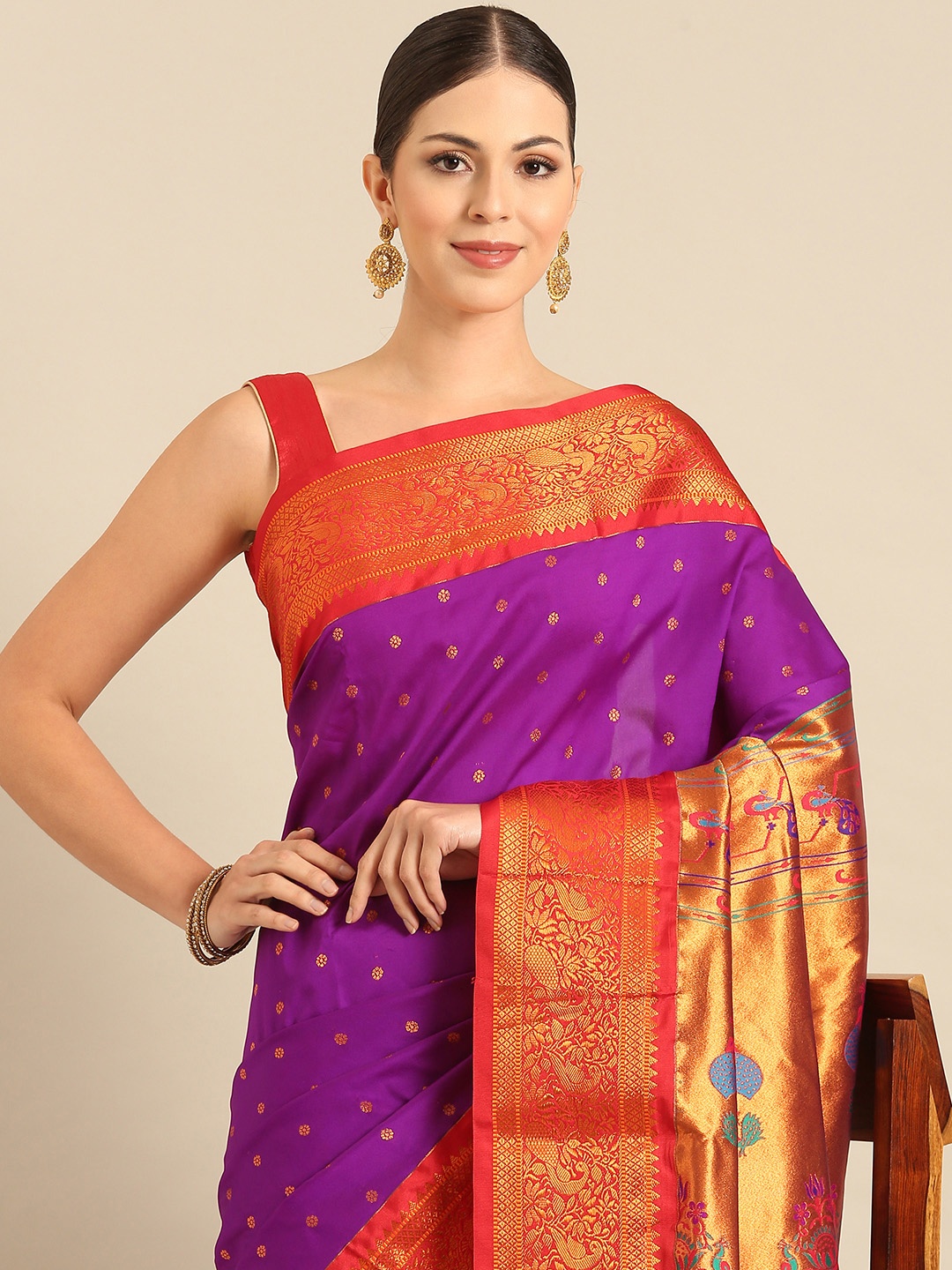 

Varkala Silk Sarees Ethnic Motifs Zari Paithani Saree, Purple