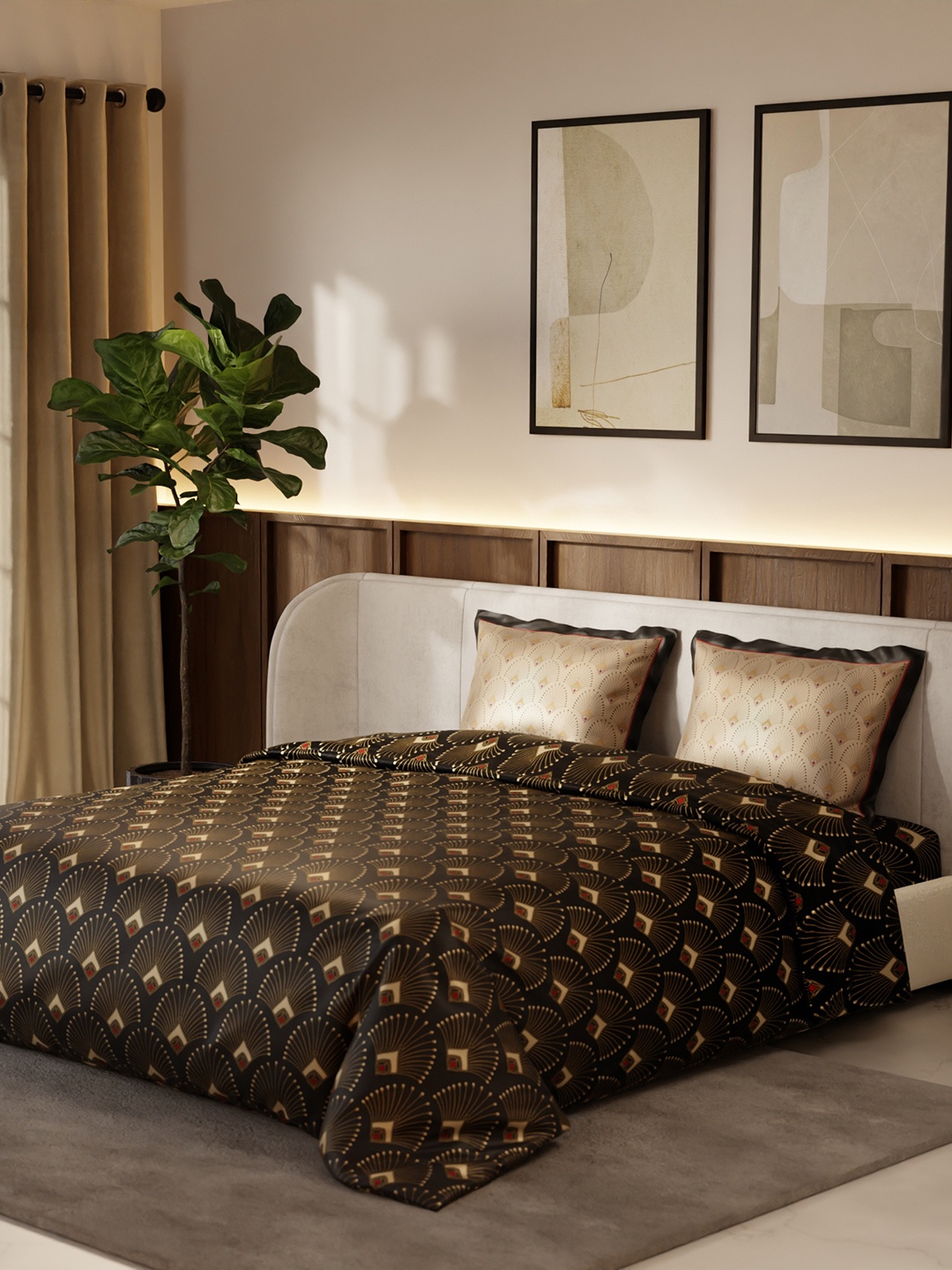 

Stoa Paris Lumiere Black & Cream-Coloured AC Room 150 GSM Satin King Comforter