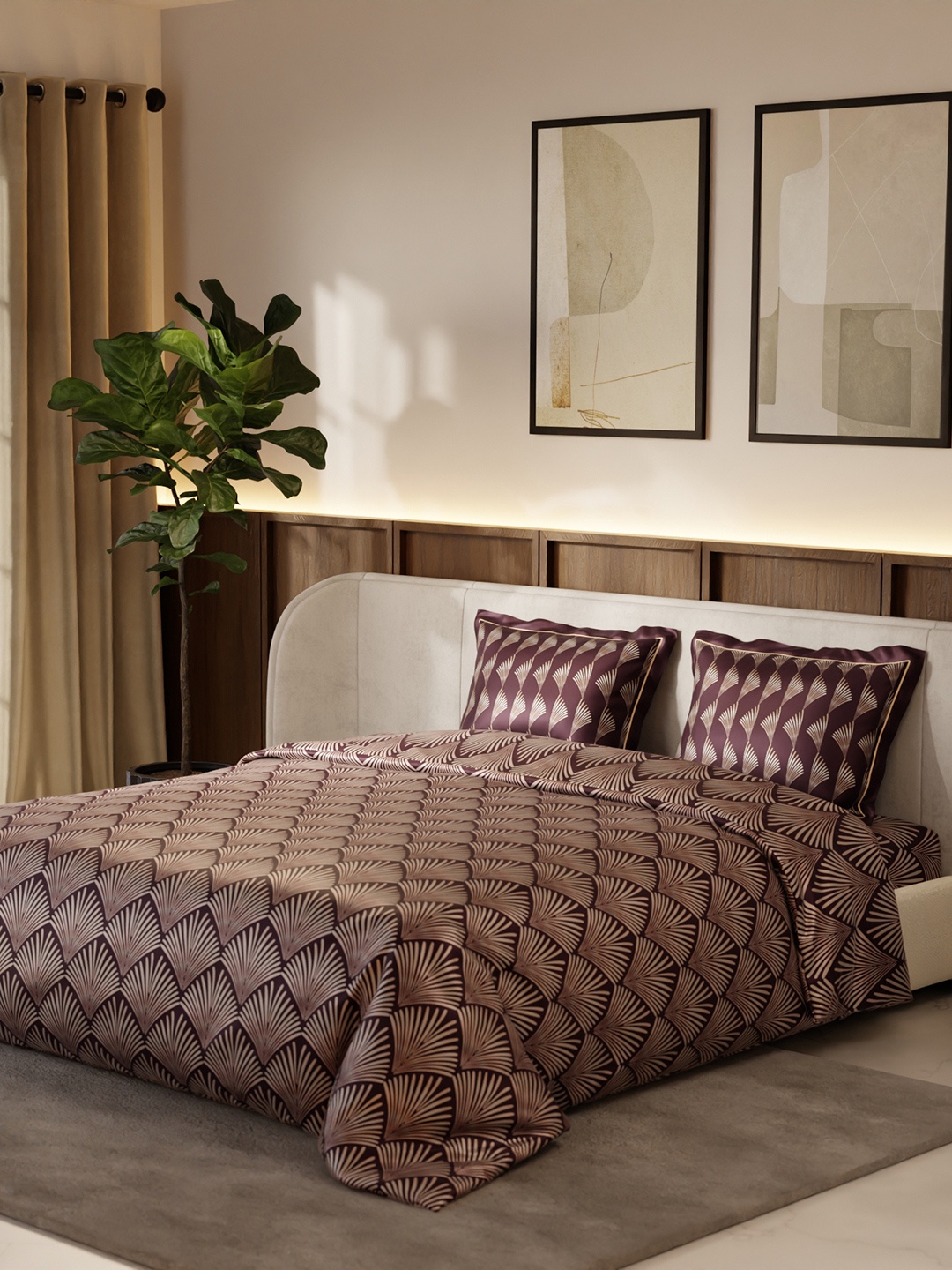 

Stoa Paris Lumiere Maroon & Cream-Coloured AC Room 150 GSM Satin King Comforter