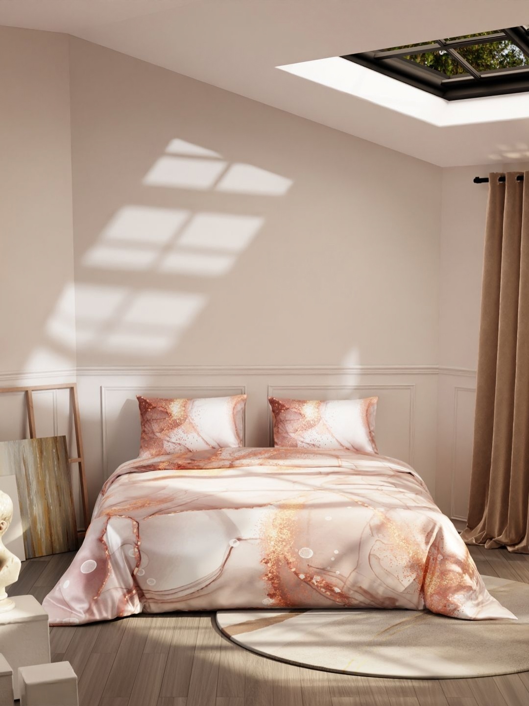 

Stoa Paris Louvre Champagne & Peach-Coloured AC Room 150 GSM Satin King Comforter