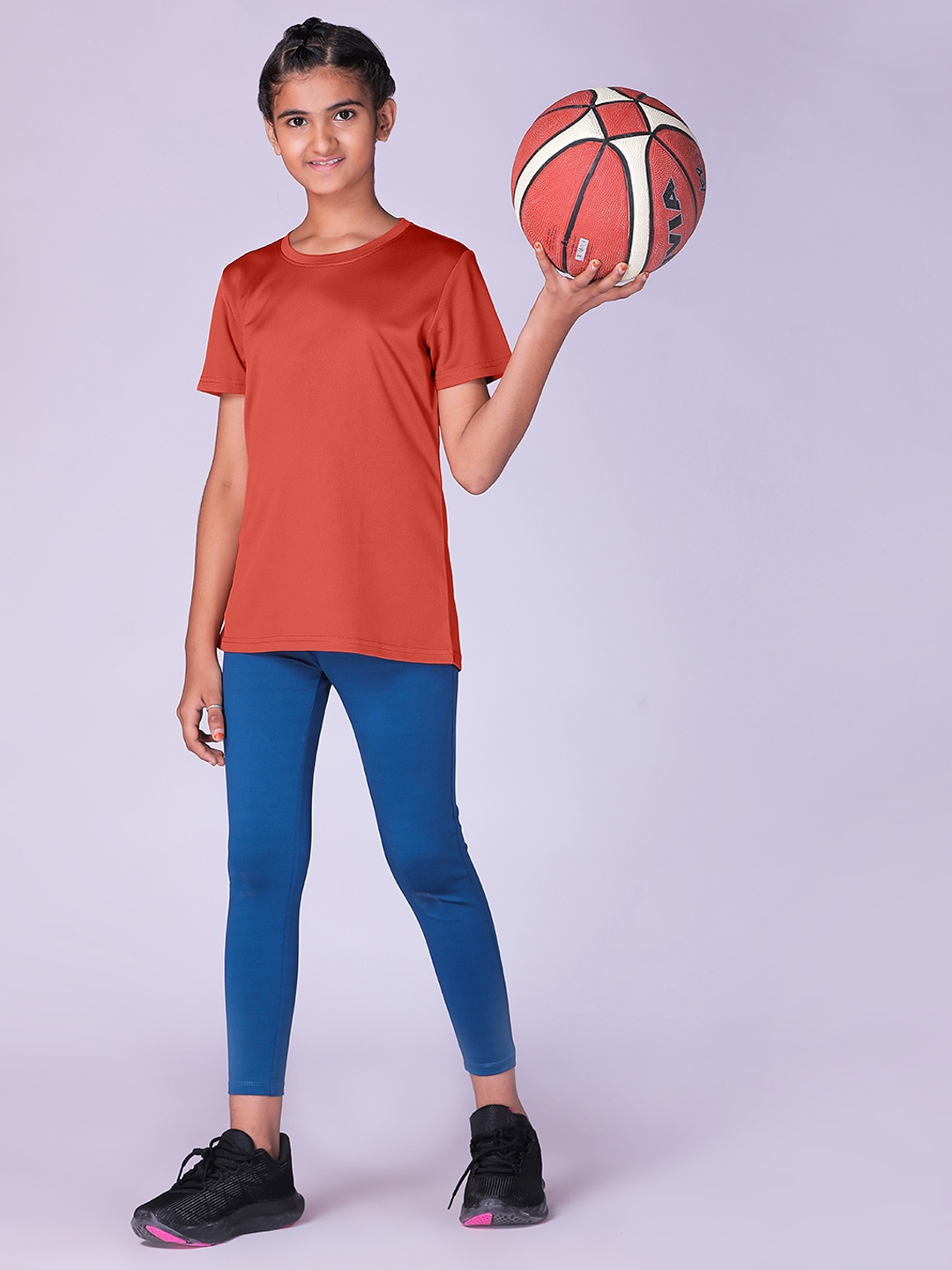 

UMILDO Girls Round Neck Short Sleeves T-Shirt With Legging, Rust