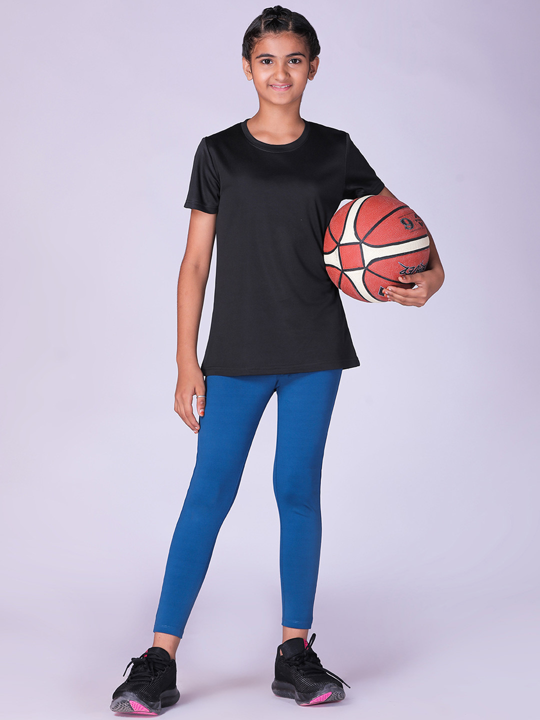 

UMILDO Girls Round Neck Short Sleeves T-Shirt With Legging, Black
