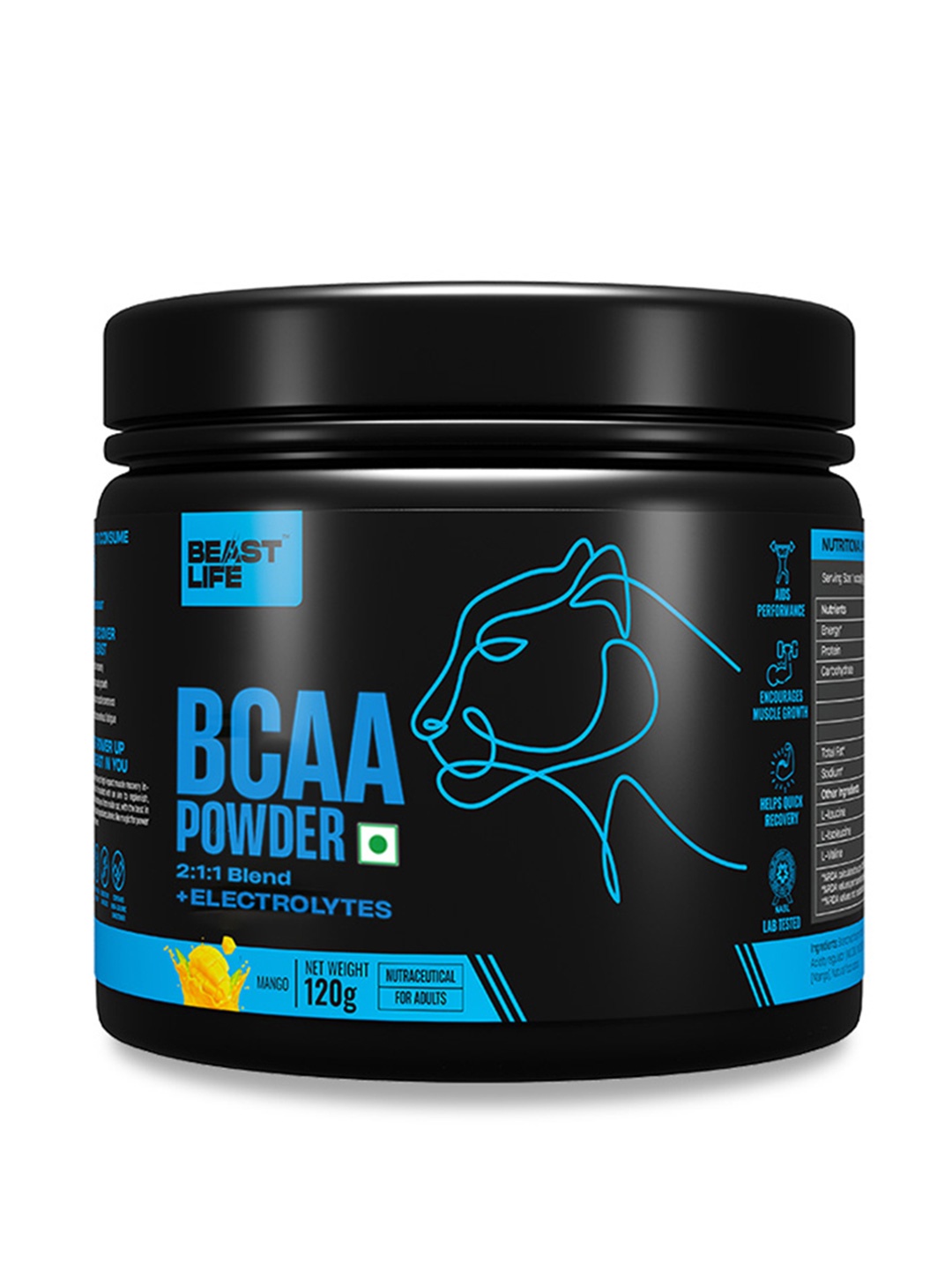 

BeastLife BCAA & Other Muscle Support Powder - Mango Flavour -120 gms, Black