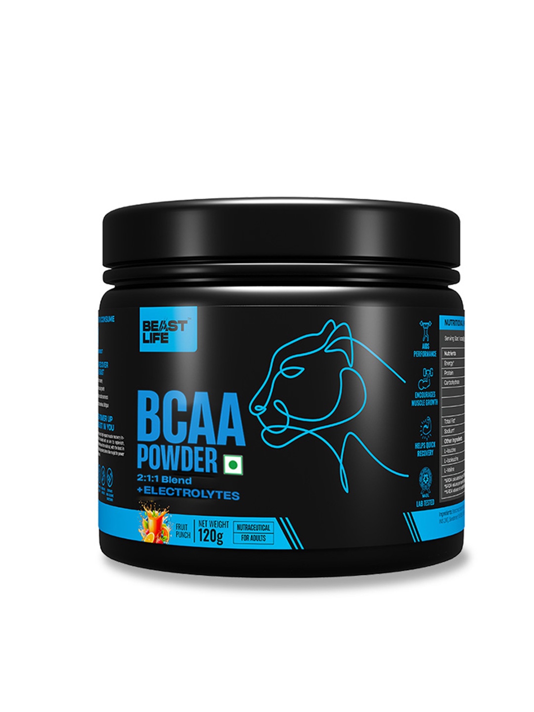 

BeastLife BCAA Powder Fruit Punch Flavor 120 gms, Black