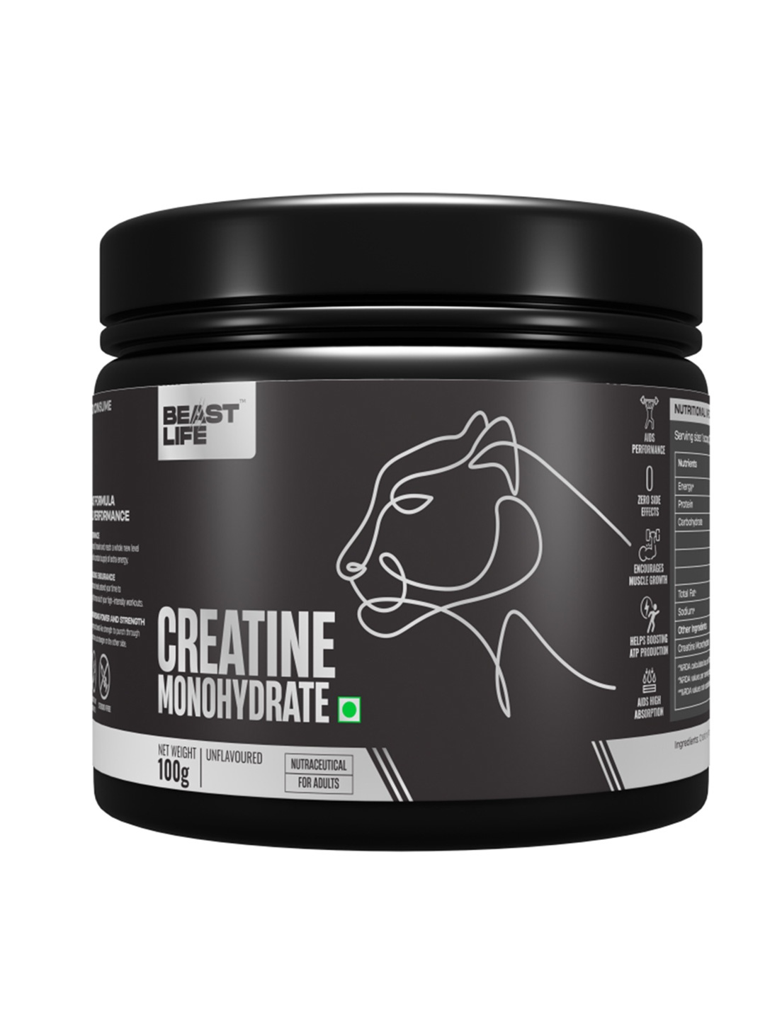 

BeastLife Creatine Monohydrate Powder - 100 gms, Black