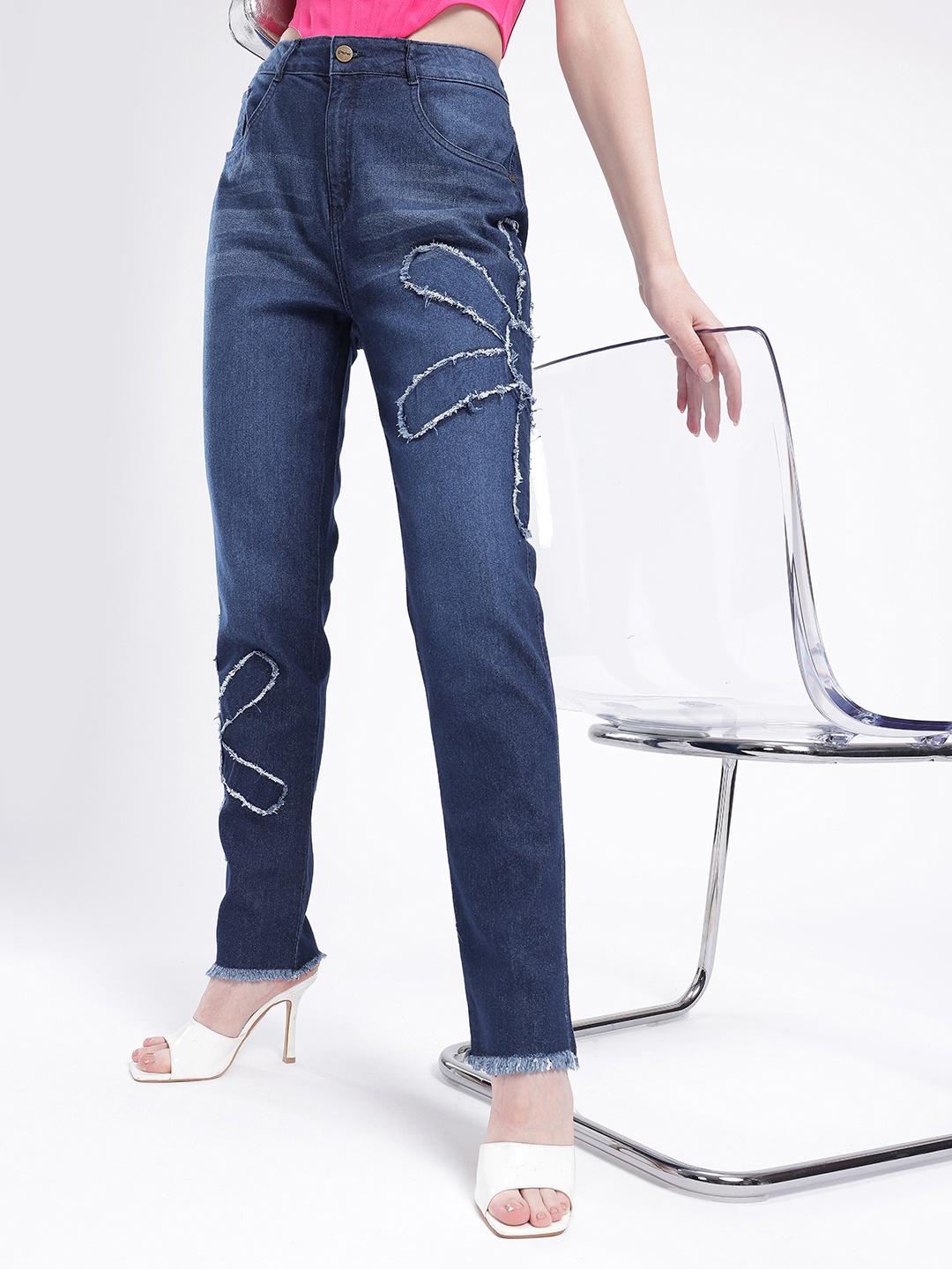 

glitchez Women Statement Glam Boyfriend Light Fade Jeans, Blue