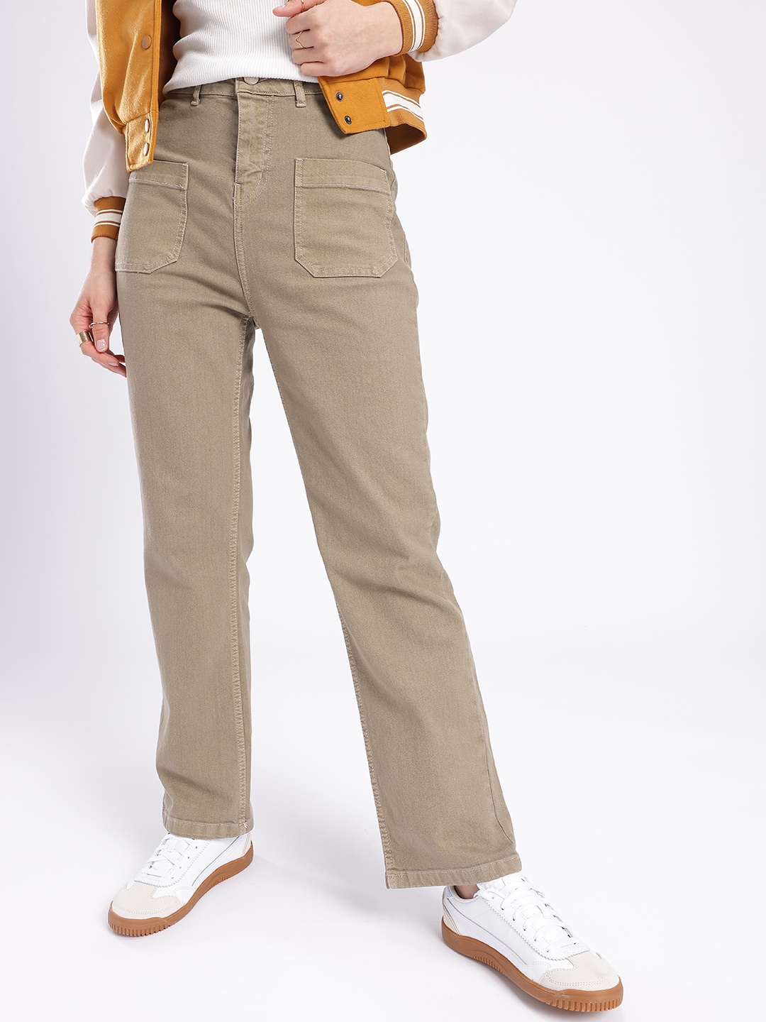

glitchez Women Effortless Cool Straight Fit Stretchable Jeans, Brown