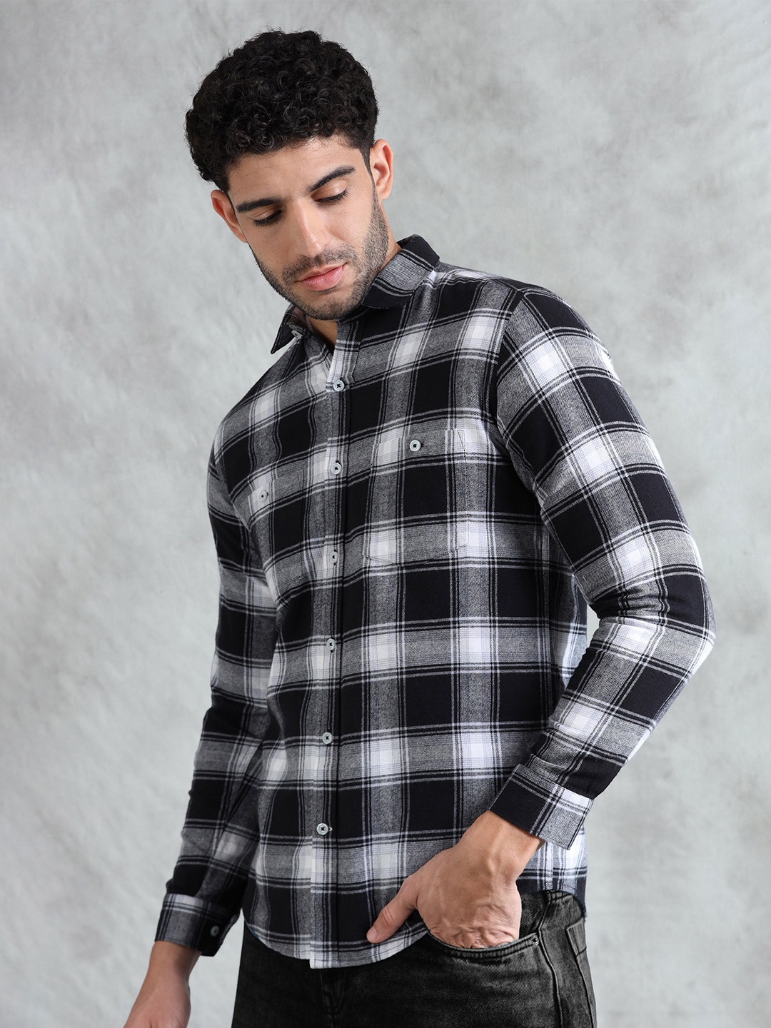 

THE FORMAL CLUB Men Premium Flannel Checks Casual Shirt, Black