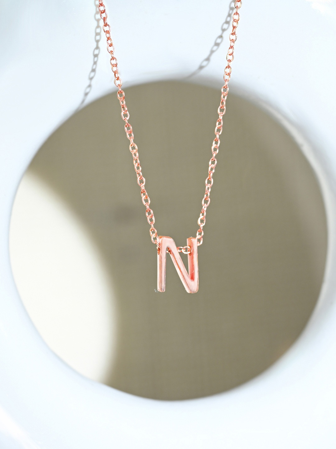 

TOUCH925 Sterling Silver Rose Gold-Plated N-Alphabet Pendants with Chains