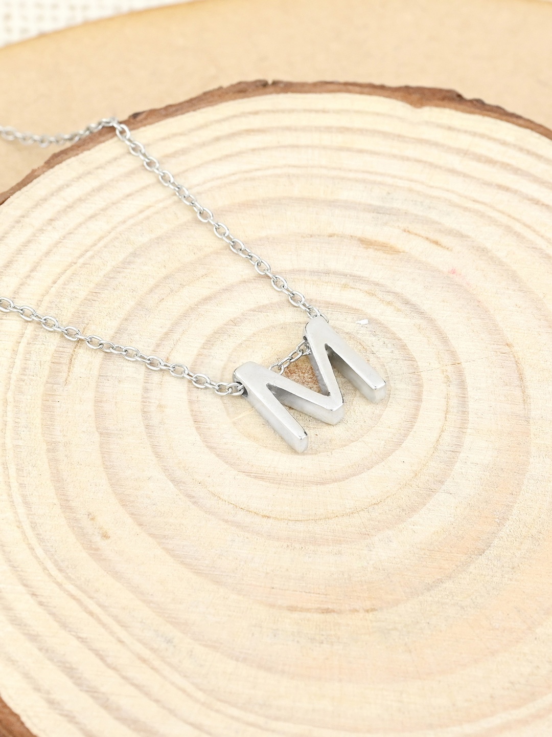 

TOUCH925 Sterling Silver Rose Gold-Plated M-Alphabet Pendants with Chains