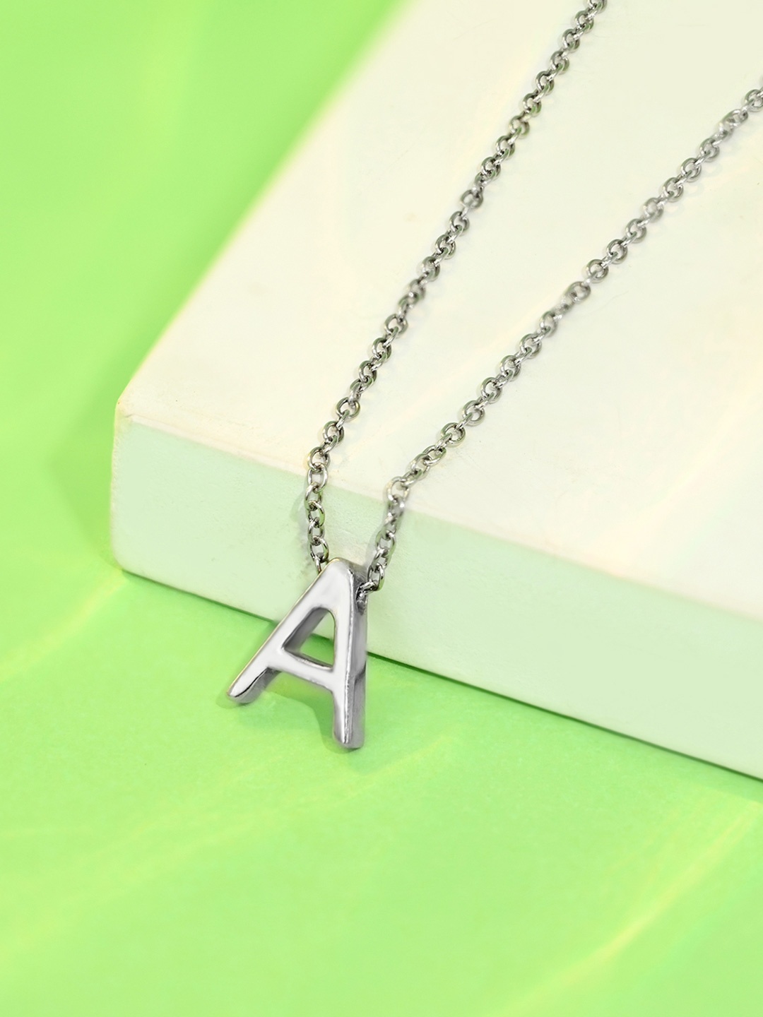 

TOUCH925 Silver-Plated Sterling Silver A Alphabet Pendant With Chain