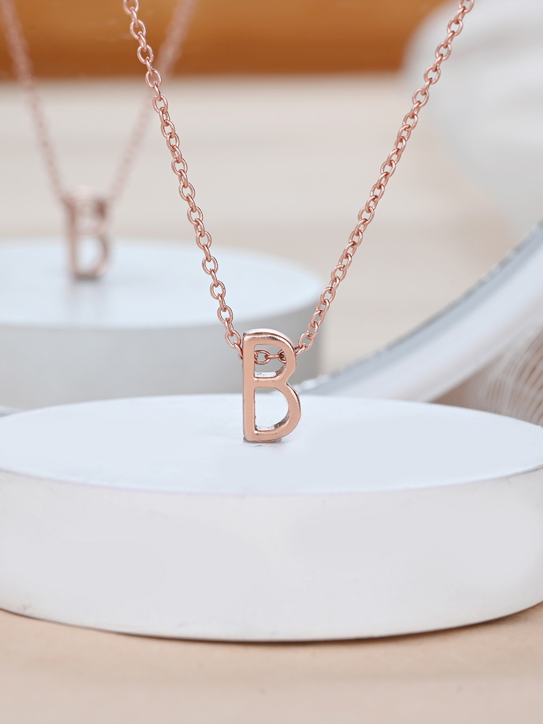 

TOUCH925 Pure Silver B-Letter Shaped Pendant With Chain, Rose gold