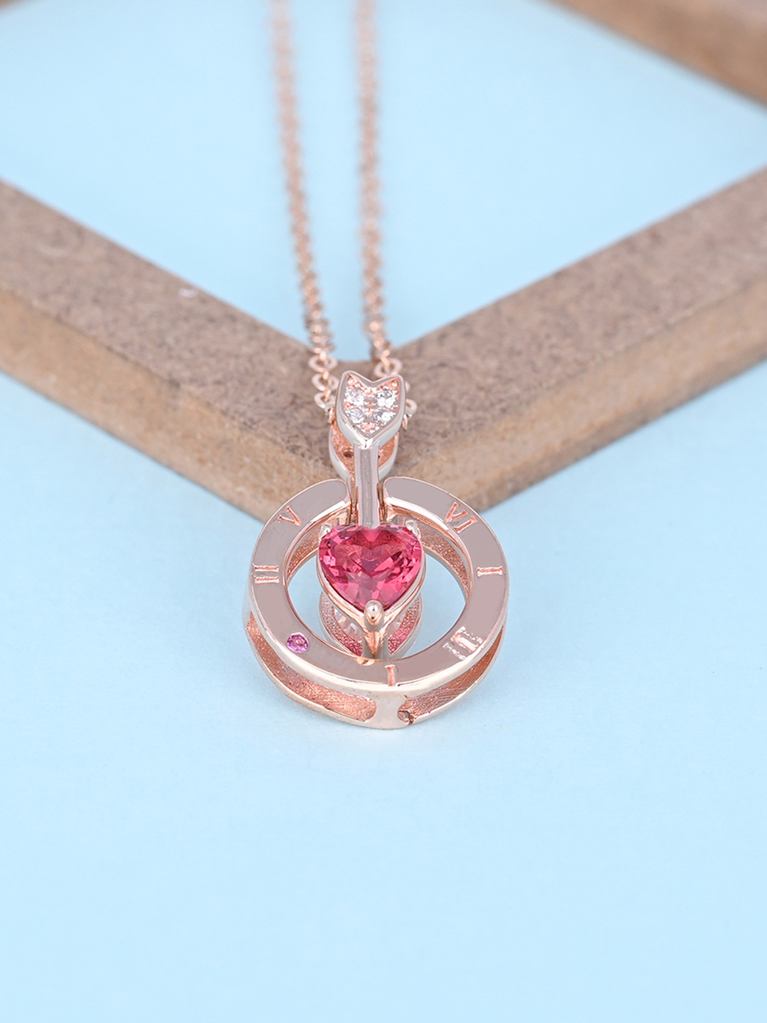 

TOUCH925 Pure Silver Cubic Zirconia Cupid's Arrow-Charm Pendant With Chain, Rose gold