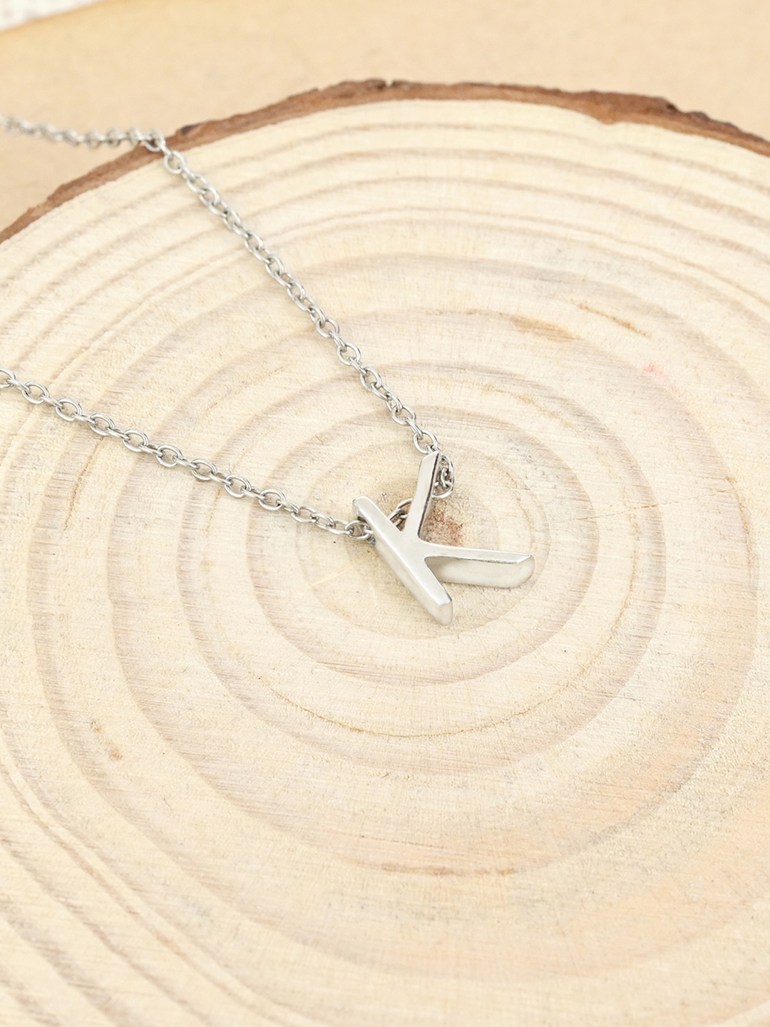 

TOUCH925 Silver-Plated Sterling Silver K-Alphabet Pendant With Chain
