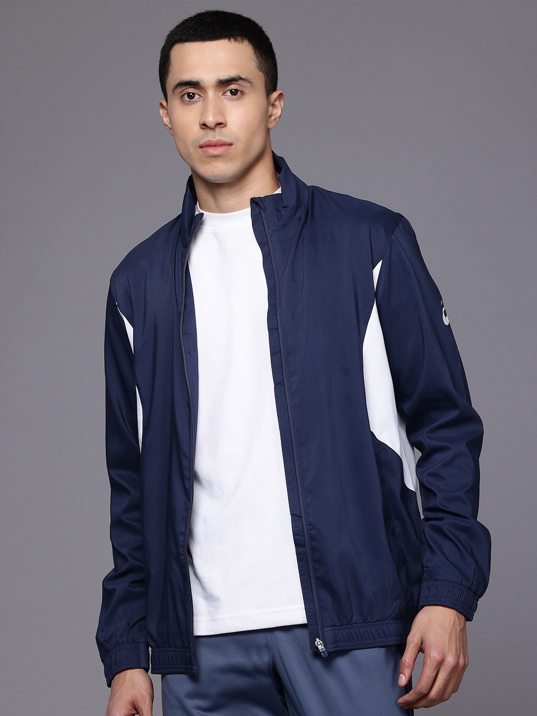 

ASICS Colorblocked Detail Mock Collar Tailored Jacket, Navy blue