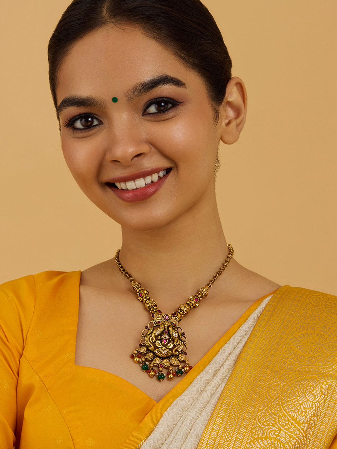 

Kushal's Fashion Jewellery 92.5 Pure Silver Gold-Plated Temple Necklace