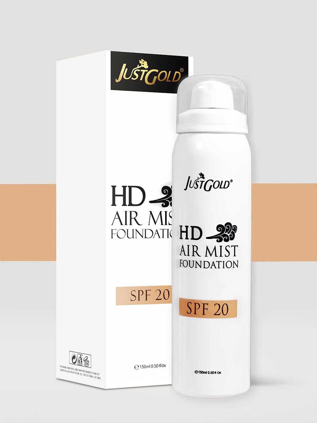 

JUSTGOLD HD Air Mist Face And Body Foundation Spray With SPF 20 - 150 ml - Shade 01, Cream