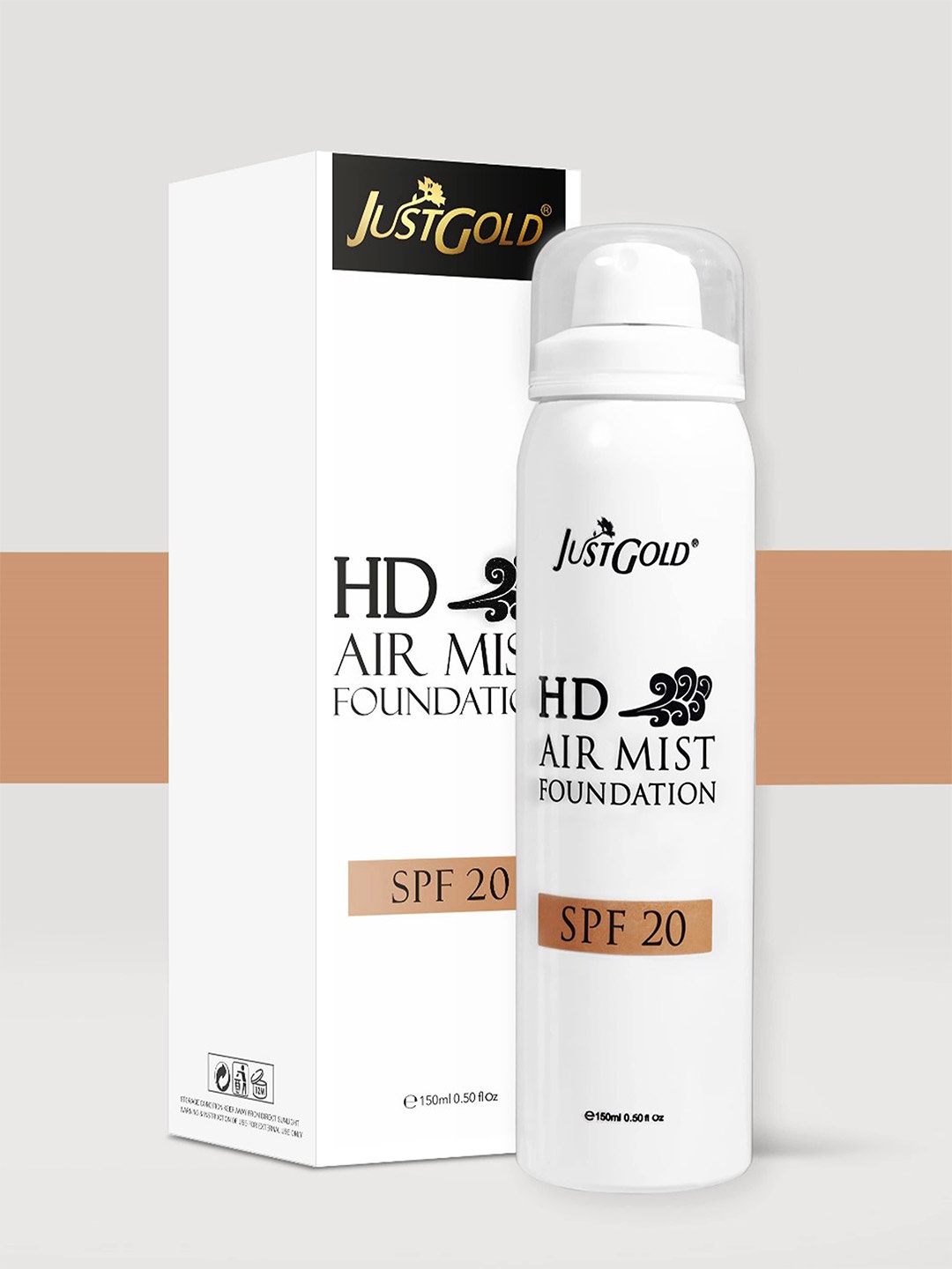 

JUSTGOLD HD Air Mist Face And Body Foundation Spray with SPF 20 - 150 ml - Shade 02, Beige