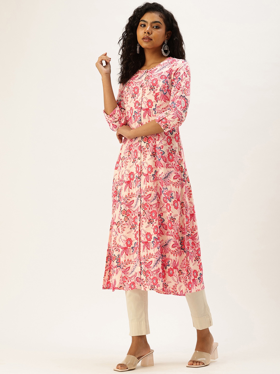 

AMUKTI Floral Printed Kurta, Pink