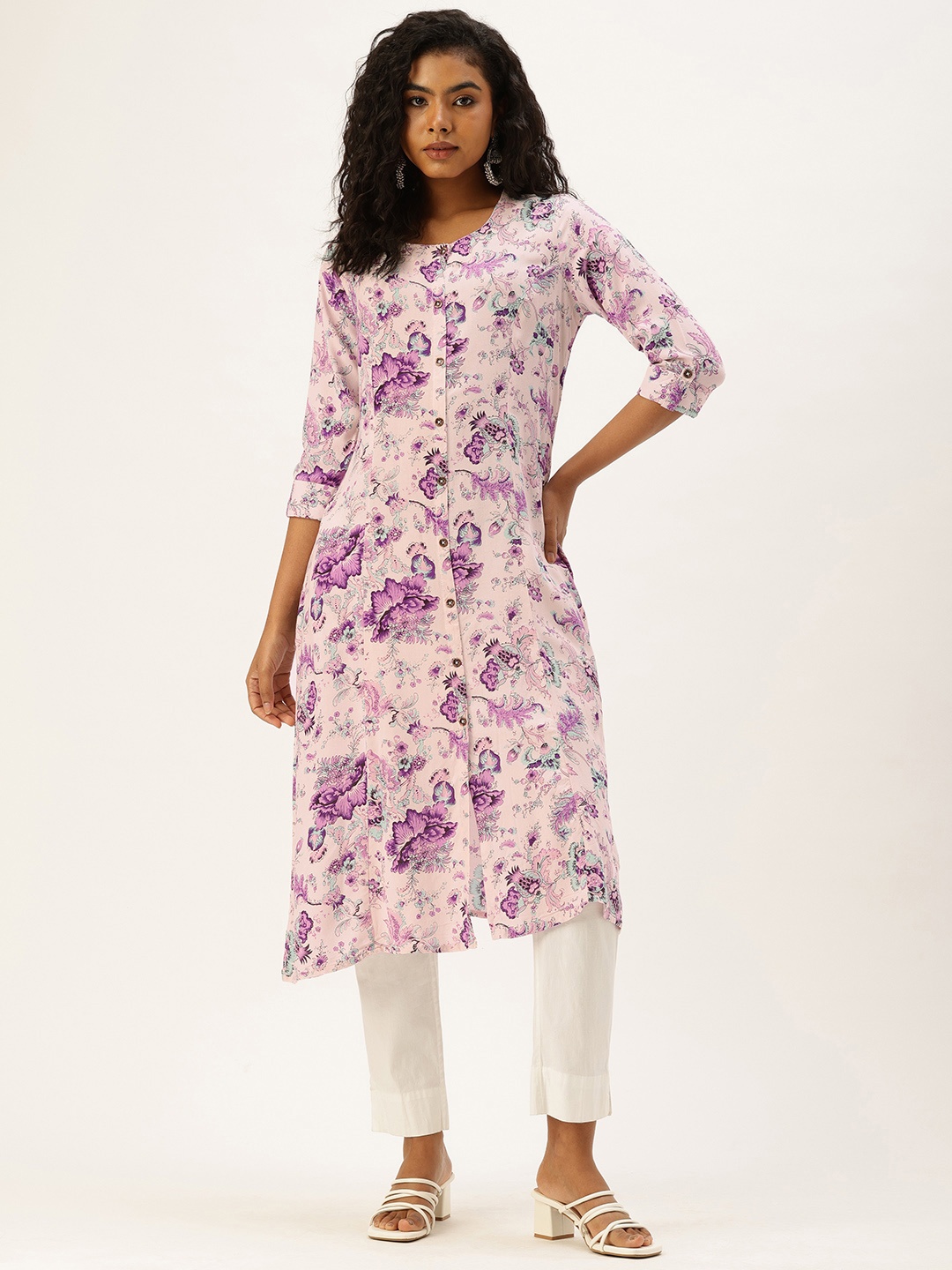 

AMUKTI Floral Printed Kurta, Purple