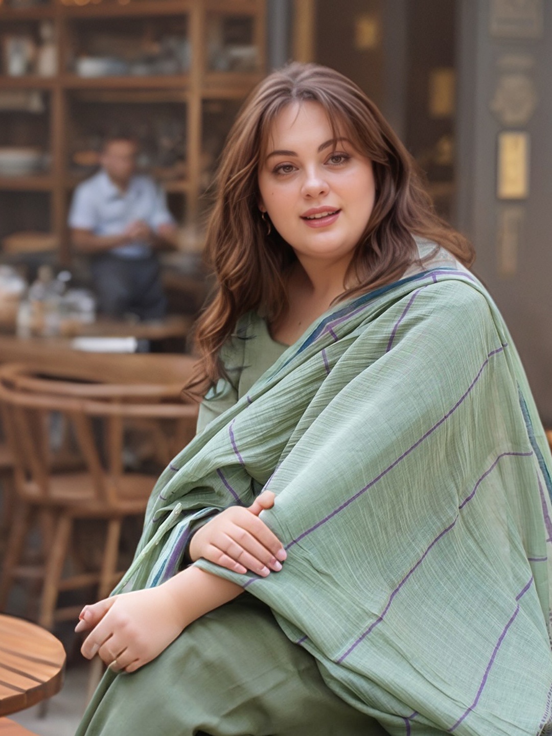 

KALINI Round Neck Straight Kurta With Trouser & Dupatta, Green