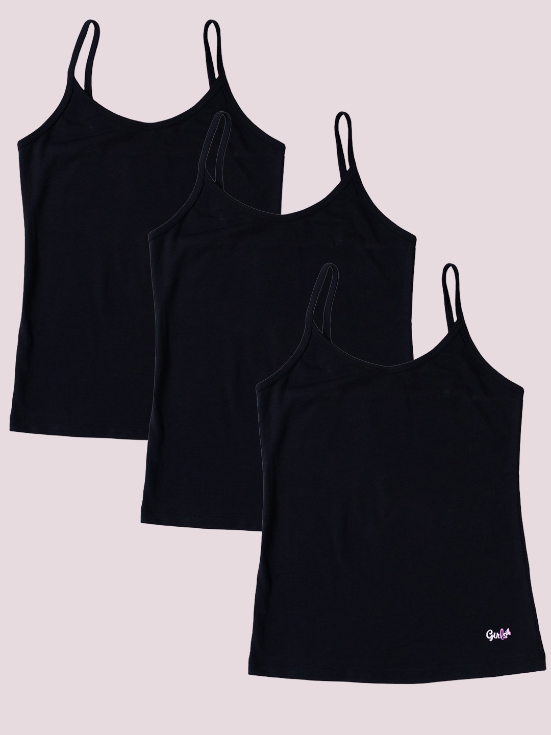 

Soie Girls Pack of 3 Solid Camisole, Black