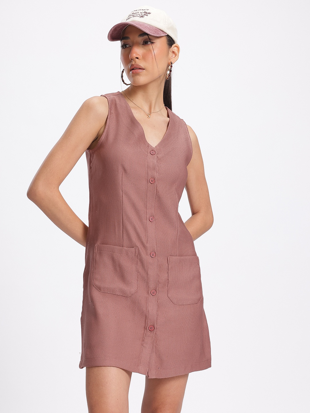 

glitchez Utility Elevated Corduroy Sheath Mini Dress, Rose