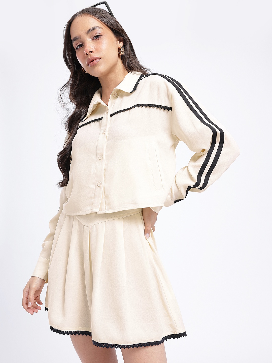 

glitchez Pleated Perfection Stripe Detail Co-Ords, Cream