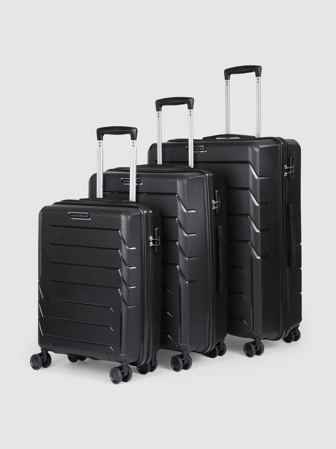 

Aristocrat Unisex CHROMA Set of 3 Hard Shell Cabin, Medium & Large Trolley Suitcases, Black