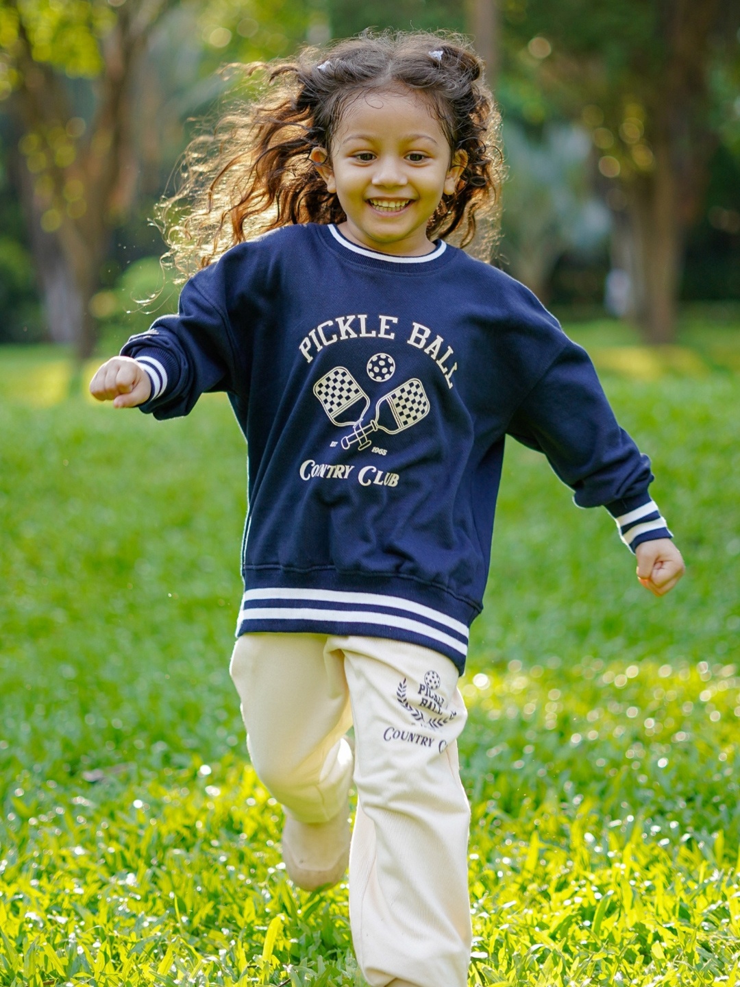 

Nap Chief Kids Pickleball Country Club Printed Pure Cotton Sweatshirt With Joggers, Navy blue
