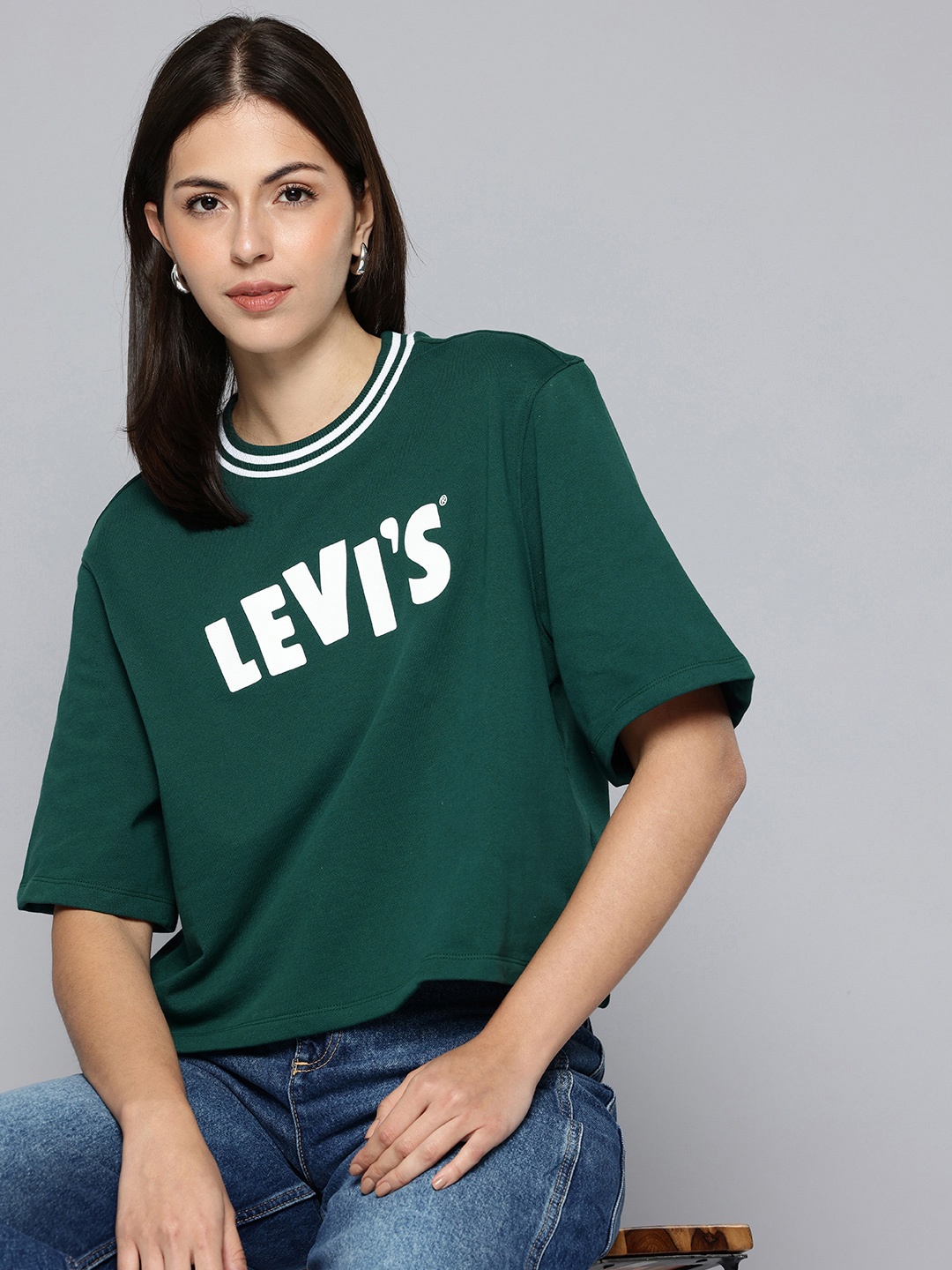 

Levis Brand Logo Printed Relaxed Fit Pure Cotton T-shirt, Green