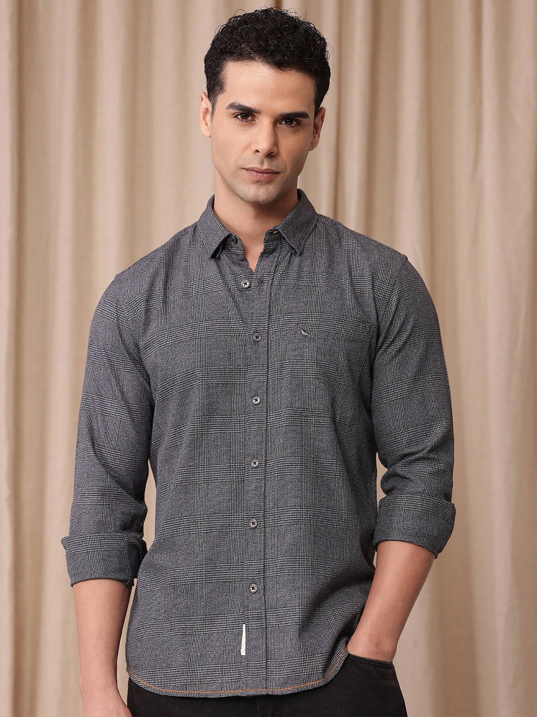 

Mr Bowerbird Men Premium Tailored Fit Checked Pure Cotton Casual Shirt, Grey