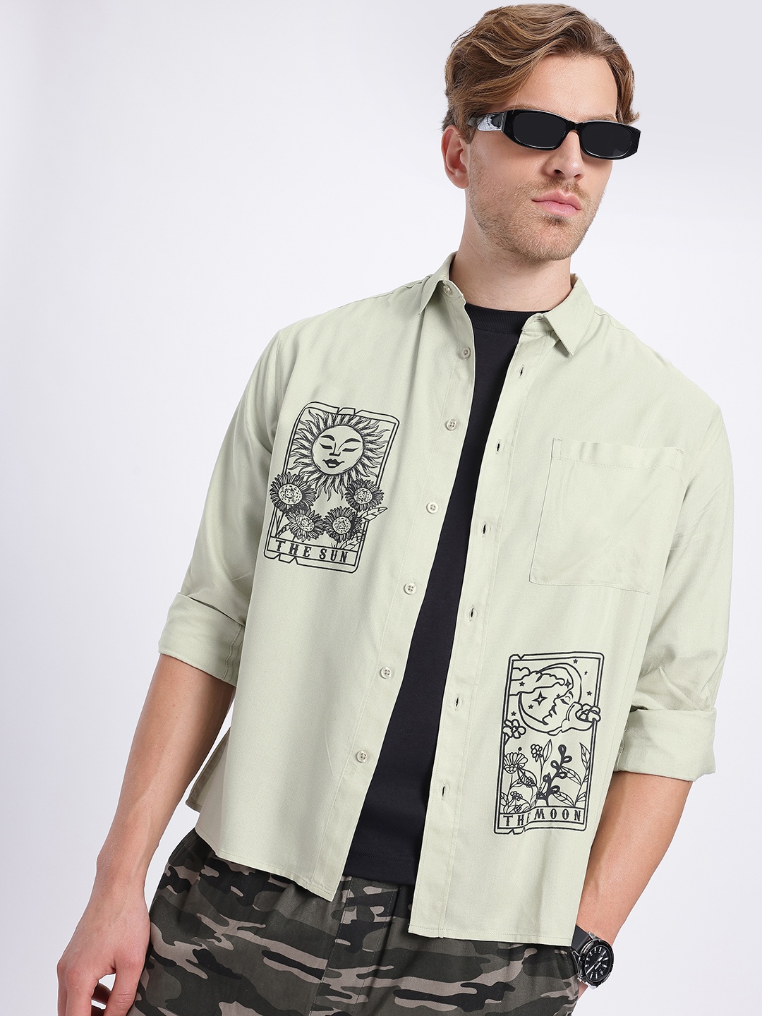 

glitchez Retro Rave Printed Relaxed Fit Shirt, Green