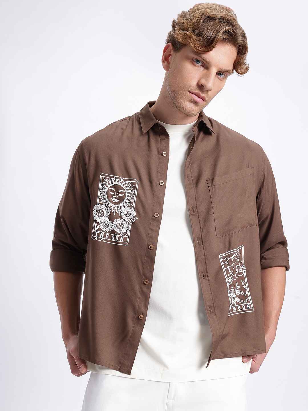 

glitchez Tarot Tales Printed Relaxed Fit Shirt, Brown