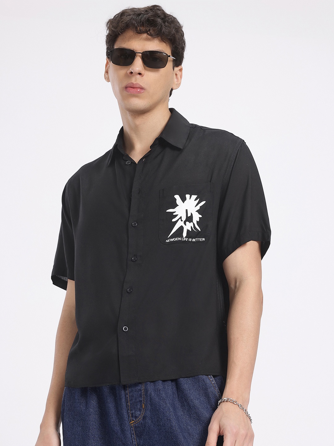

glitchez Precised Graphics Relaxed Fit Casual Shirt, Black
