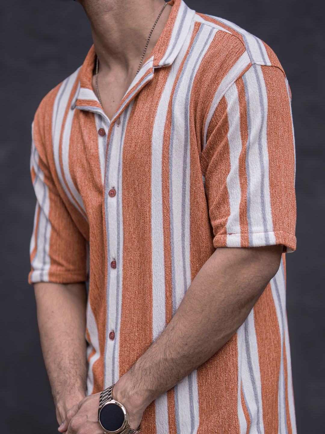 

Maniac Men Opaque Striped Casual Shirt, Rust