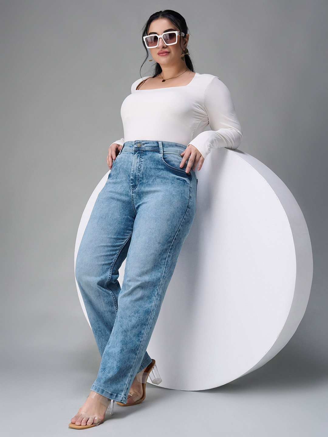 

Miss Chase A+ Women Wide Leg High-Rise Light Fade Stretchable Jeans, Blue