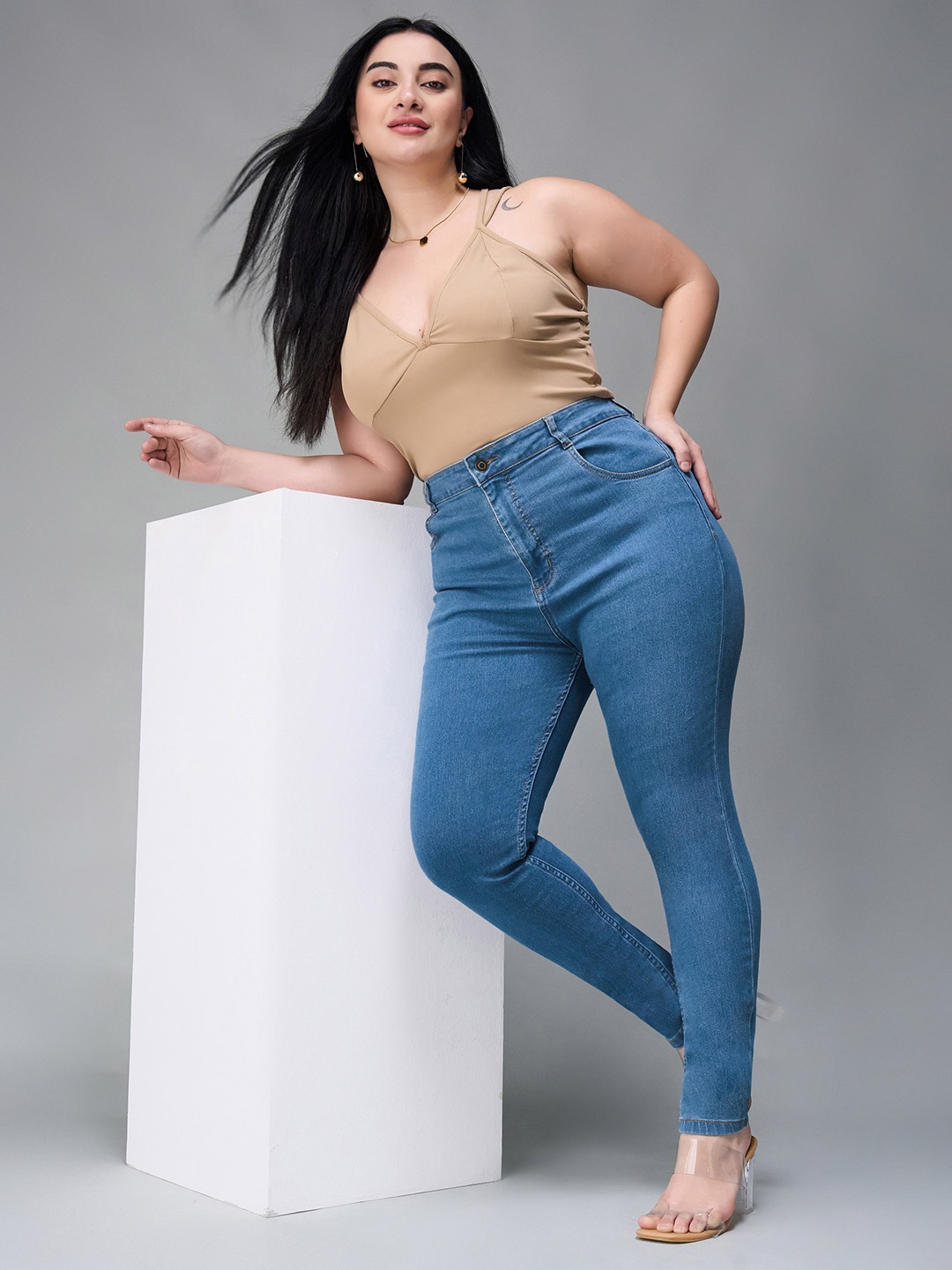

Miss Chase A+ Women Skinny Fit High-Rise Light Fade Stretchable Jeans, Blue